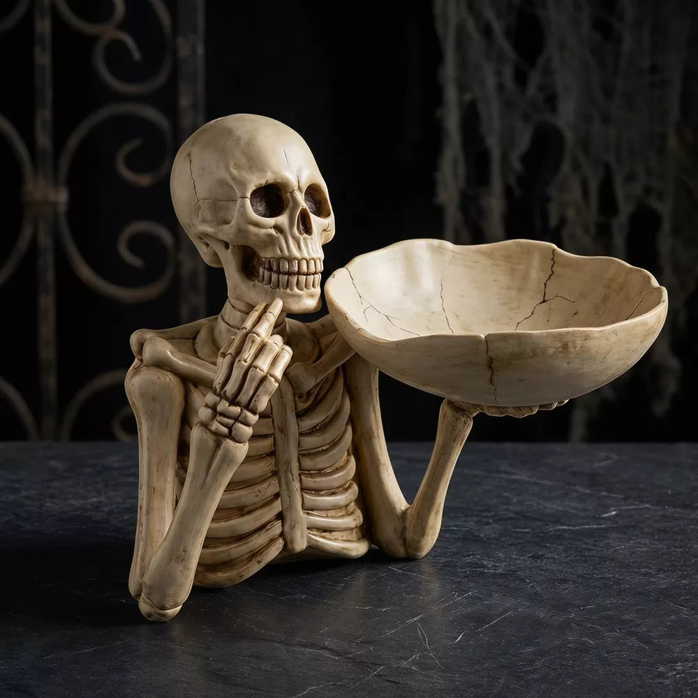 Gothic Skull Candy Bowl - Halloween Decorations, Spooky Serving Dish for Treats, Snacks & Keys, Punk Style Resin Bowl for Party & Home Decor