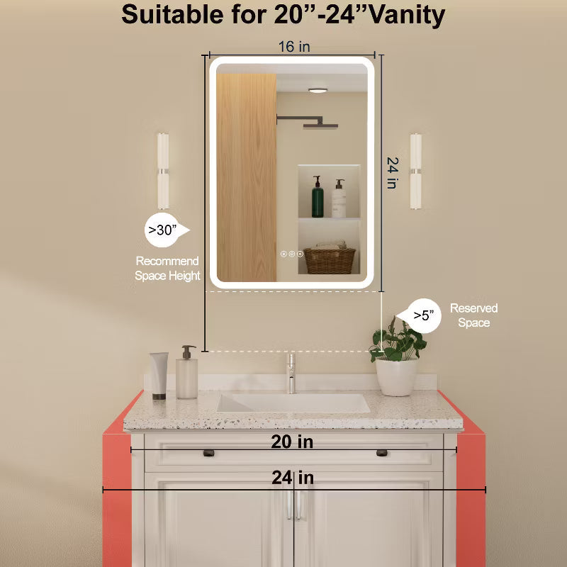 20"x28" Medicine Cabinet with LED Mirror for Bathroom, Surface/Recessed Mount, Defogger, Memory, 3-Color Lighting, USB & Outlet,ETL Certified,L