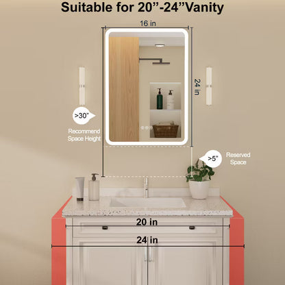 20"x28" Medicine Cabinet with LED Mirror for Bathroom, Surface/Recessed Mount, Defogger, Memory, 3-Color Lighting, USB & Outlet,ETL Certified,L