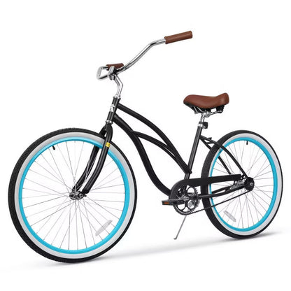 Hykolity 26 inch Cruiser Bike Beach Bicycle Single Speed Commuter City Bikes for Women Men Adult with Coaster Brake Comfortable Seat Black
