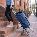 Foldable Stair Climbing Shopping Trolley, Stainless Steel Tri-Spinner Wheels, Removable Waterproof Oxford Bag, Blue
