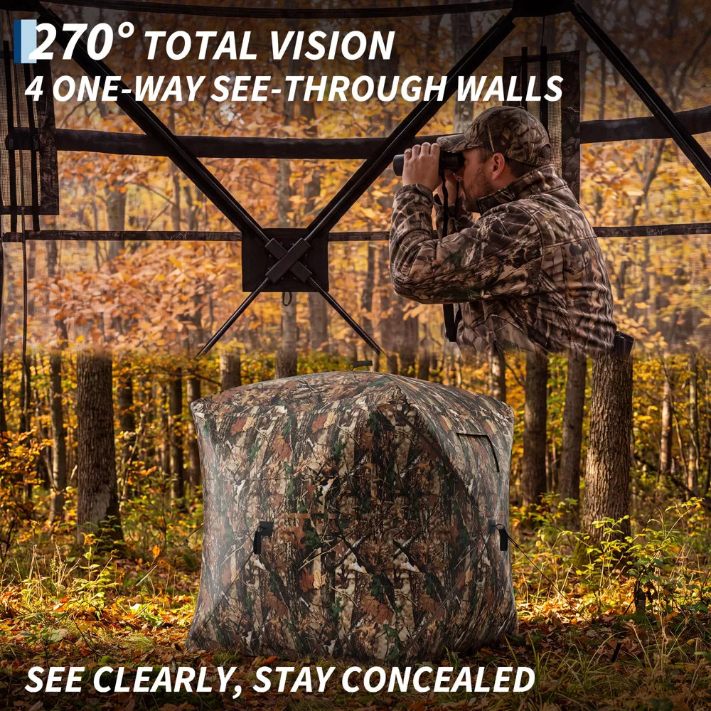 Garvee 2/3/4 Person Hunting Blind, Pop Up 270° See Through Ground Blind with Carrying Bag, Silent Sliding Windows Hunting Tent for Deer Hunting
