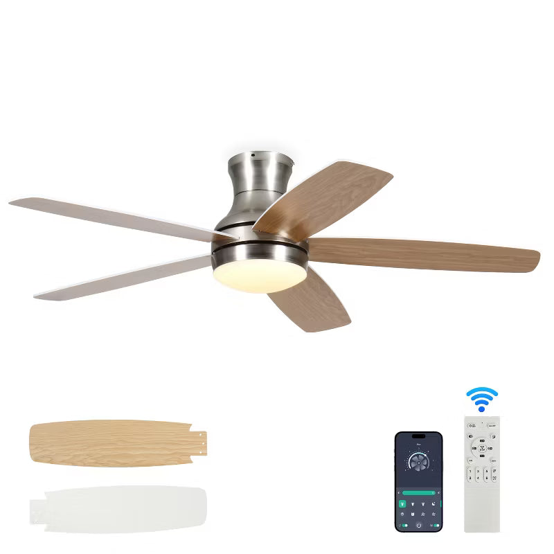 Wanze of Ocean 52 In. 5 Plywood Blade Ceiling Fan with Dimmable LED Light, Reversible DC Motor, App Control For Bedroom Living Room and kitchen, Black