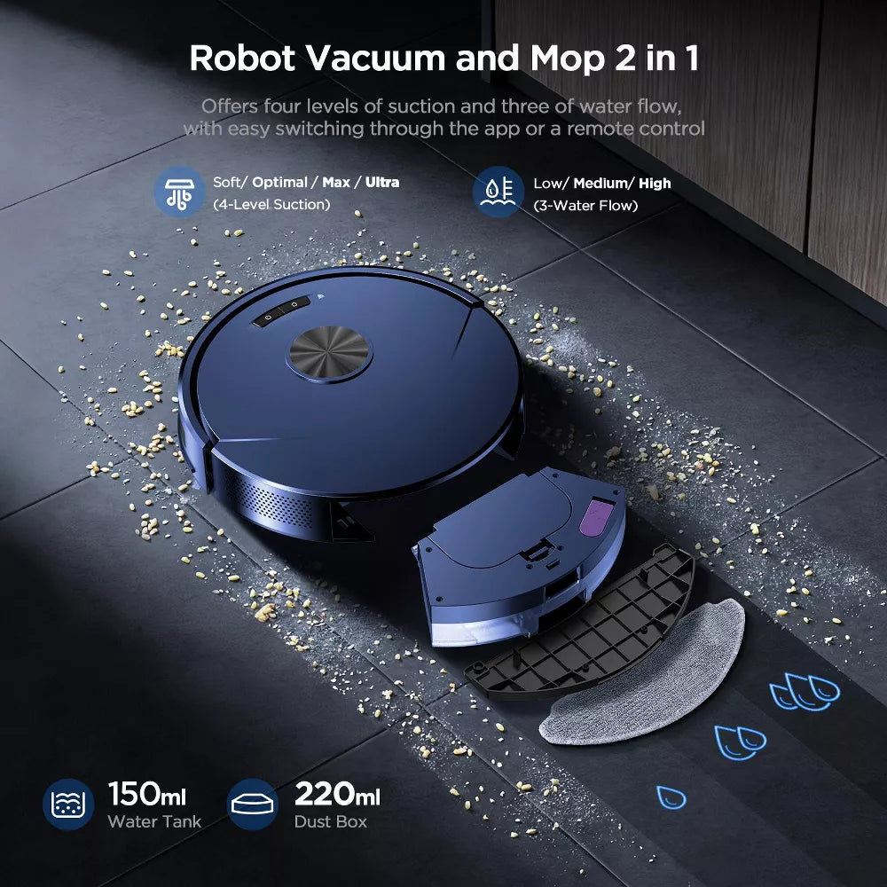 Teendow 2 in 1 Robot Vacuum and Mop, 8000Pa Cordless Robot Vacuum Cleaners for Home with App Remote,Voice Control, Self-Charging,for Pet Hair,Carpet