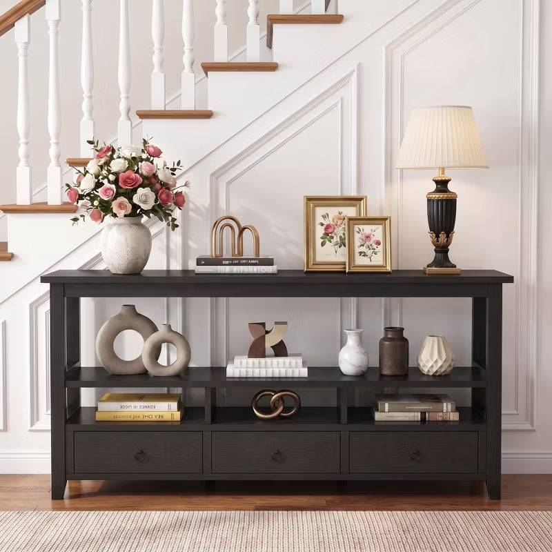Karl Home 58in Console Table with 3 Drawers, Entryway Table with Storage Shelves