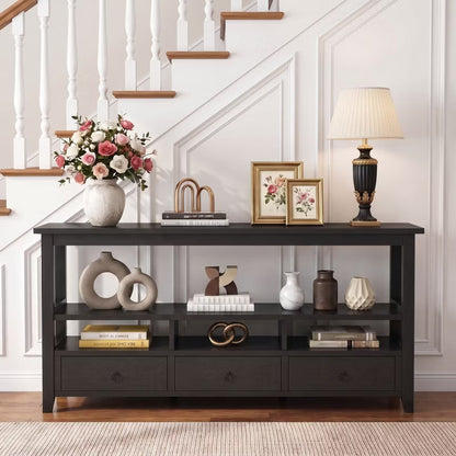 Karl Home 58in Console Table with 3 Drawers, Entryway Table with Storage Shelves
