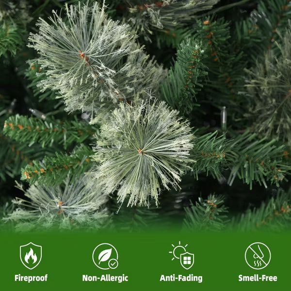 VIVATREES 6ft Artificial Christmas Tree Prelit with Warm White LED Lights Pine Needles Hinged Branches Metal Stand Green Xmas Tree for Decor