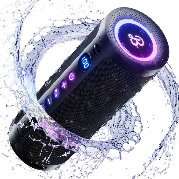 Portable Bluetooth Speaker, IPX6 Waterproof, Stereo Sound, 30H Playtime, Bluetooth 5.4, RGB Lights, Outdoor Speaker