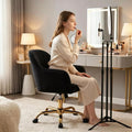 Modern Swivel Desk Chair with Wheels, Height Adjustable Vanity Chair, Upholstered Accent Office Chair with Gold Base for Bedroom, Home Office, Black