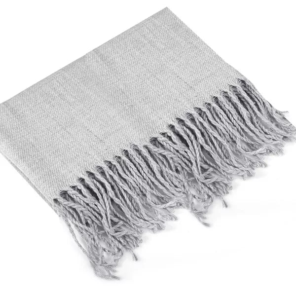 Oversized 79 x 28 Inch Acrylic Scarf with Braided Tassels, Soft Lightweight Shawl Wrap for Cozy Layering and Everyday Style - Light Grey