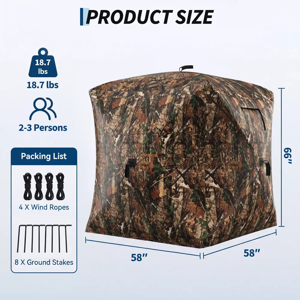 Garvee 2/3/4 Person Hunting Blind, Pop Up 270° See Through Ground Blind with Carrying Bag, Silent Sliding Windows Hunting Tent for Deer Hunting