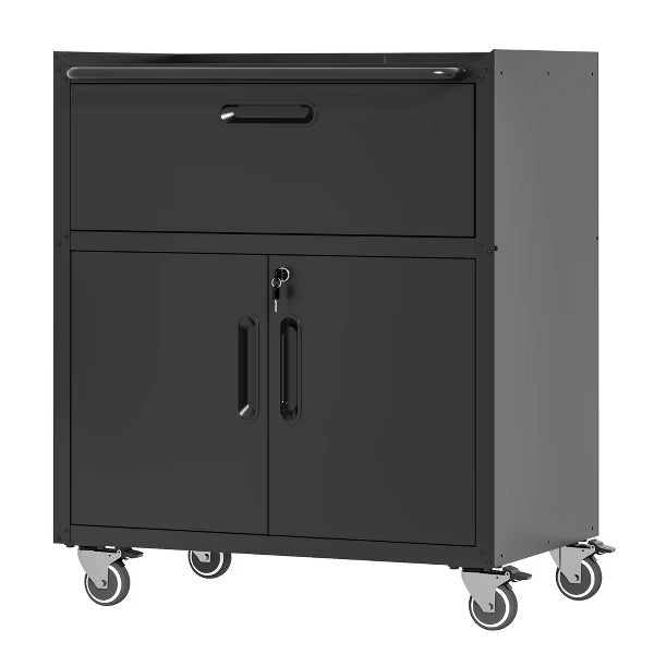 VIYET Metal Garage Storage Cabinet with Wheels, Lockable Utility Cabinet with Drawer & Adjustable Shelf, Heavy Duty Organizer