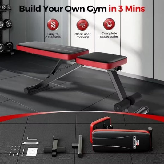 Adjustable Weight Bench, 660LBS Capacity Foldable Workout Bench for Home Gym, 8 Backrest Positions for Bench Press, Dumbbell & Strength Training