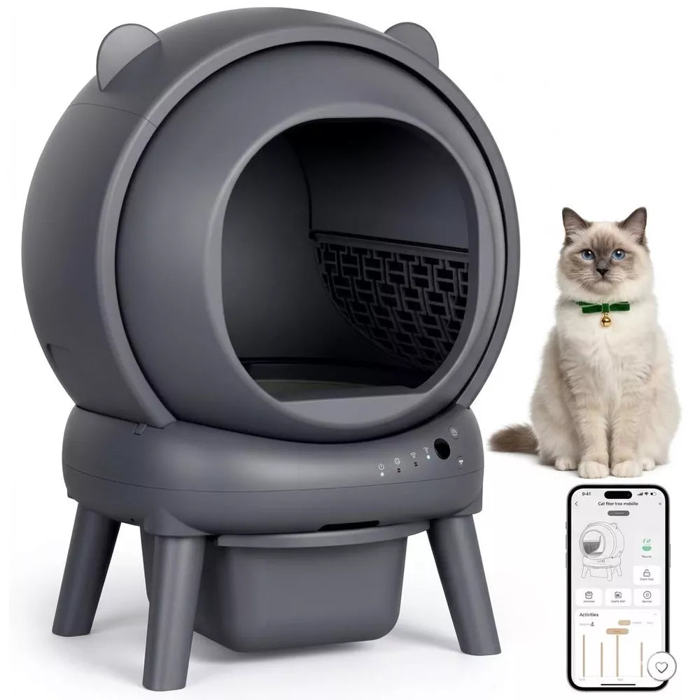Cumrige Self Cleaning Automatic Cat Litter Box for Multiple Cats Grey