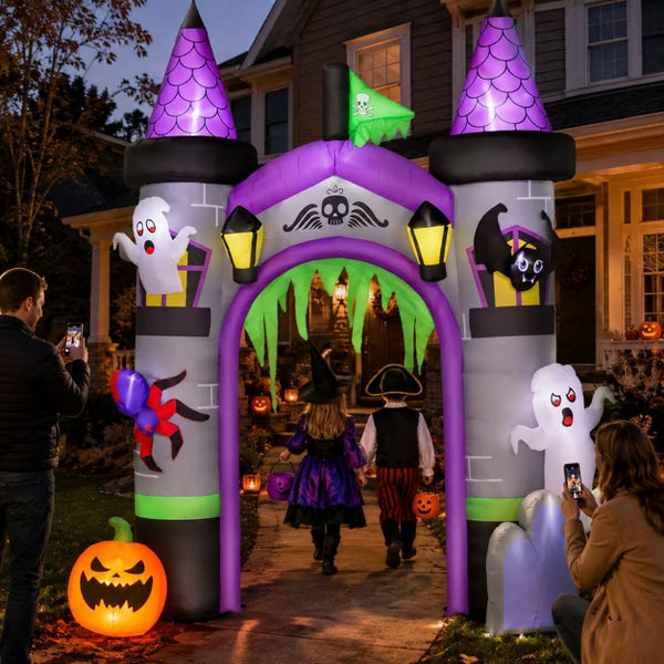 12ft Inflatable Halloween Archway with Ghost, Pumpkin, Spider and Bat – Outdoor LED Decoration, Weatherproof, Easy Setup for Party Entrance