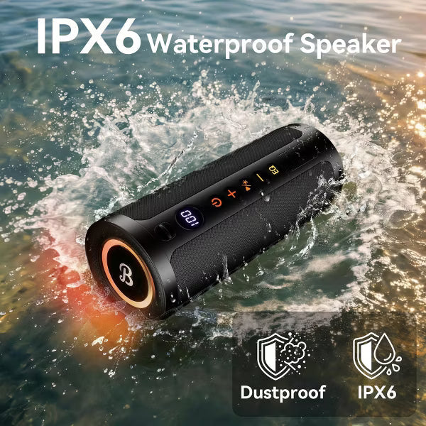 Portable Bluetooth Speaker, IPX6 Waterproof, Stereo Sound, 30H Playtime, Bluetooth 5.4, RGB Lights, Outdoor Speaker