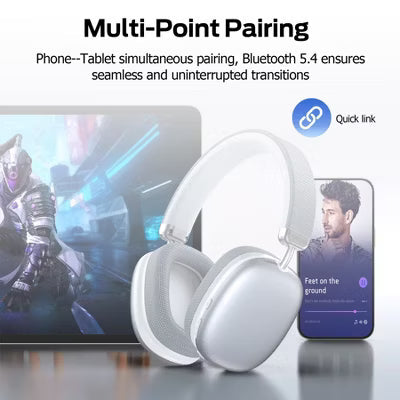 VEATOOL Wireless Over Ear Headphones 80H Playtime 6 Mics ENC Clear Calls Deep Bass Lightweight Comfort Fit for Travel Work Silver