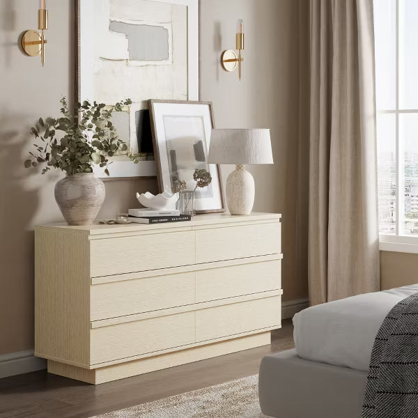 Qwatto 6 Drawer Dresser for Bedroom 47" Wide Modern Chest of Drawers Bedroom Storage Organizer Cabinet with Deep Drawers for Living Room Hallway