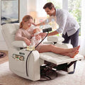 TYBOATLE Smart Power Nursery Glider Recliner with Lumbar Support, Swivel Rocker, Bottle Warmer & Tablet Holder - Cream White