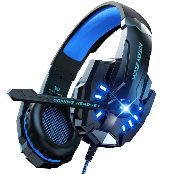 Gaming Headset with Microphone, Compatible with PS4 PS5 Xbox One PC Laptop, Over-Ear Headphones with LED Light, Noise Canceling Mic