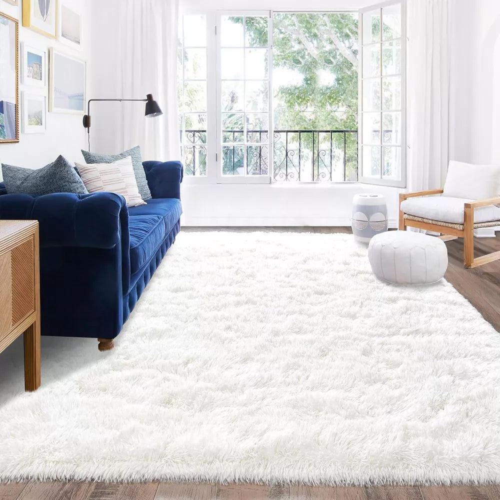 LOVEVOOK Cream White Area Rugs for Living Room Bedroom, 5x7 Feet Fluffy Shag Rugs, Modern Indoor Floor Carpet for Home Decor Aesthetic