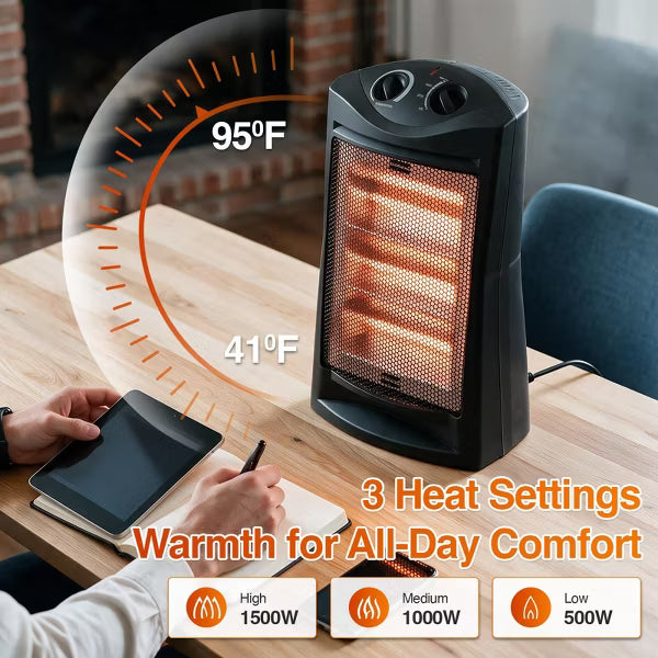 Romswi 1500W Infrared Radiant Quartz Tower Heater, Portable Indoor Electric Space Heater with Fan, Thermostat & Tip-Over Safety for Home & Office