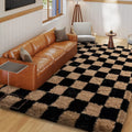 LOVEVOOK Black and Brown Checkered Rugs for Living Room, 5x7ft Area Rugs Non-Slip Shag Fluffy Rug, Carpet for Bedroom, Dorm Home Decor Aesthetic