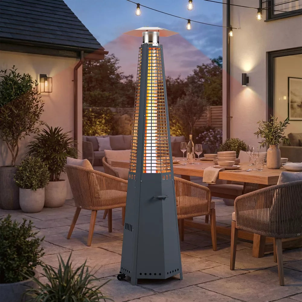 LAUSAINT HOME Hexagon 48000 BTU Patio Heater Stainless Steel Propane Heater with Quartz Glass Tube and Tip Over Protection