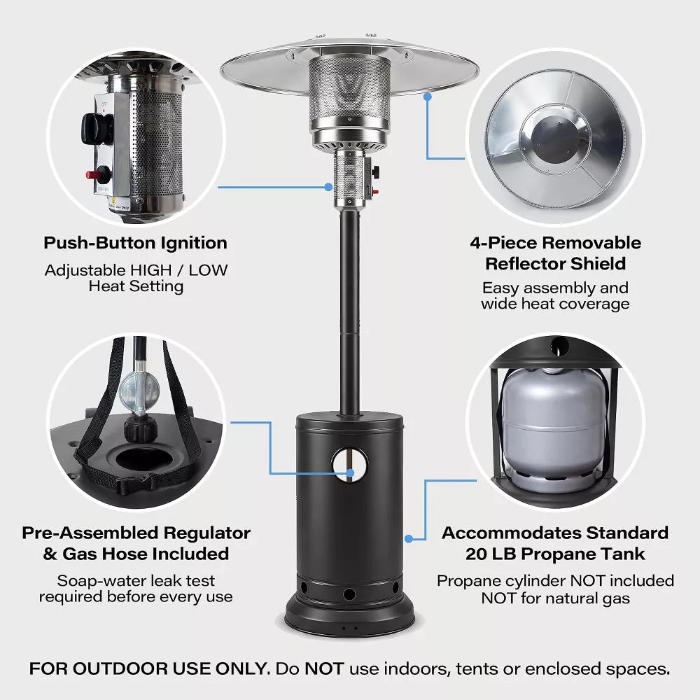 LAUSAINT HOME Patio Heaters,Upgraded 50,000 BTU Heater with Cover&Wheels, Glass Tube Propane Heaters