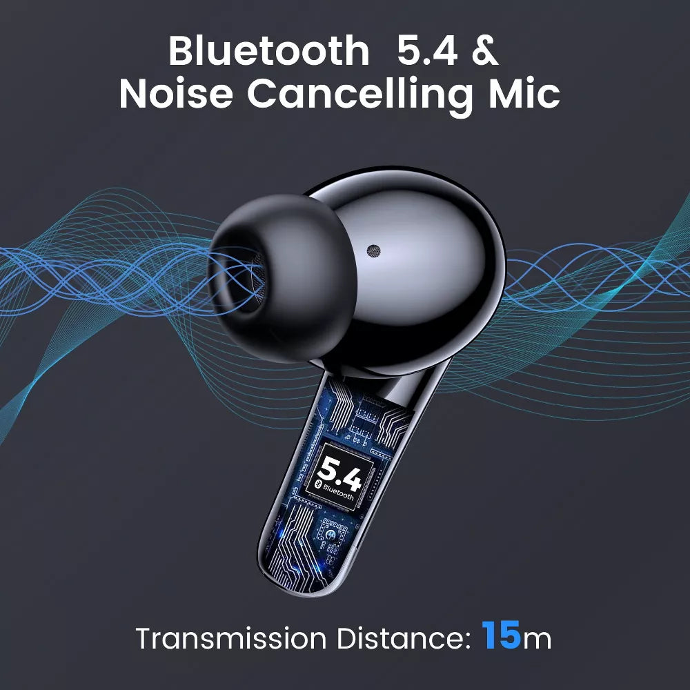 VEAT00L Wireless Earbuds, Bluetooth Headphones V5.4 Stereo Ear buds with Noise Cancelling Mics, 60H Playback Mini Case with Dual LED Display
