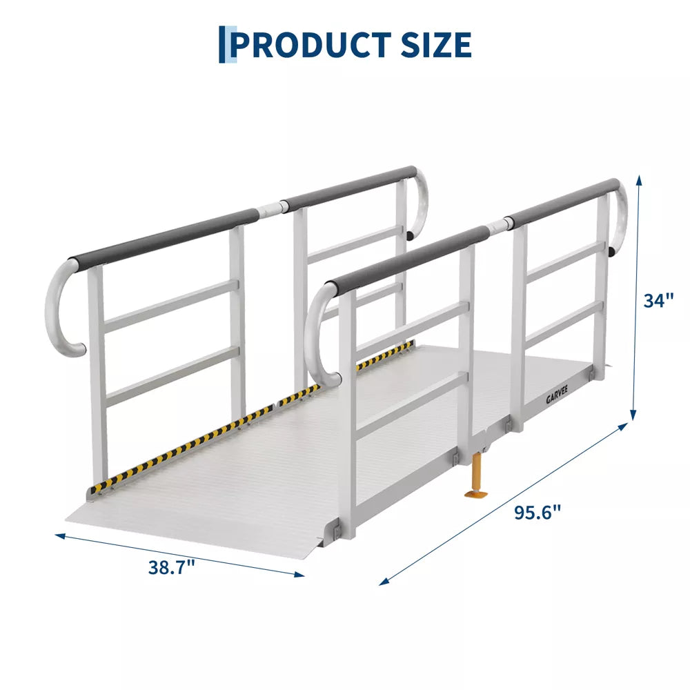 1200 LBS Capacity Wheelchair Ramp with Handrails, Aluminum Portable Mobility Ramp for Home & Outdoor Access