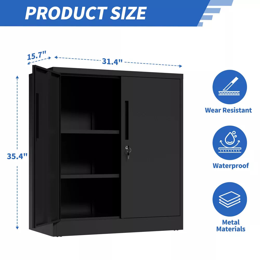 VIYET Metal Storage Cabinet with Lock, 2 Adjustable Shelves, Heavy Duty Steel Utility Cabinet for Office, Garage