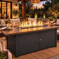 LAUSAINT HOME 43 Inch Outdoor Fire Pit Table, 55,000 BTU Gas Fire Pit with Lid with Glass Wind Guard for Outside Patio