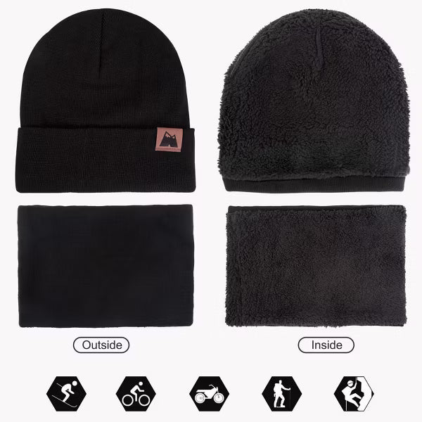 Mysuntown Winter Beanie Hat and Gloves for Women & Men, Winter Hat Scarf and Touch Screen Gloves 3-Piece Set, Cold Weather Knit Fleece Lined Warm Sets