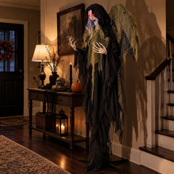8.2 FT Halloween Standing Witch, Poseable Halloween Prop for Haunted House, Garden, Yard