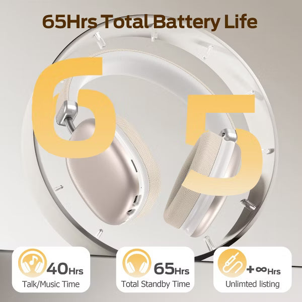 Over-Ear Bluetooth Headphones: 40mm Bass Driver, Bluetooth 5.3 Dual-Mode, 40hr Battery, Comfort Fit Starlight