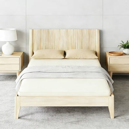 Karl Home Solid Wood Full Bed Frame Platform Bedframe with Headboard Grille Style