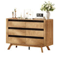 Qwatto 6 Drawer Dresser for Bedroom 47.2" Wide Fluted Chest of Drawers Modern Curved Design Clothes Storage Organizer Hallway Room Natural Oak Finish