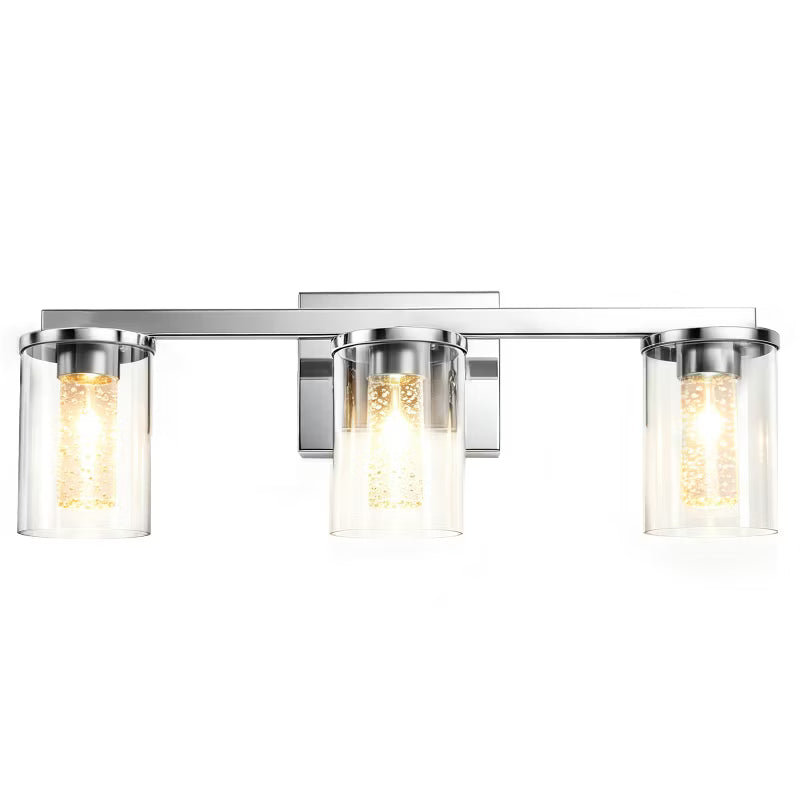 Wanze of Ocean 3-Light LED Bathroom Vanity Light with Modern Bubble Crystal Shade, Chrome Bathroom Light Fixture for Mirror, Wall Mounted