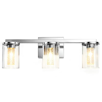 Wanze of Ocean 3-Light LED Bathroom Vanity Light with Modern Bubble Crystal Shade, Chrome Bathroom Light Fixture for Mirror, Wall Mounted
