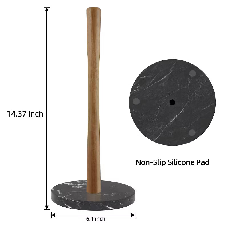 Marble Base Wood Paper Towel Holder, Modern Decorative Countertop Standing Roll Holder for Kitchen, Bathroom, Toilet and Pantry,Black