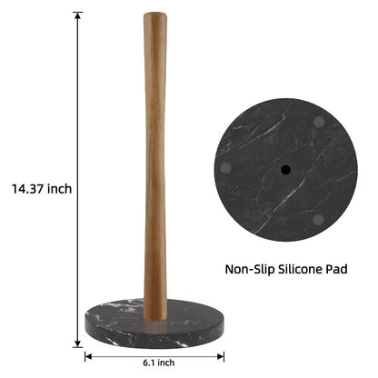 Marble Base Wood Paper Towel Holder, Modern Decorative Countertop Standing Roll Holder for Kitchen, Bathroom, Toilet and Pantry,Black