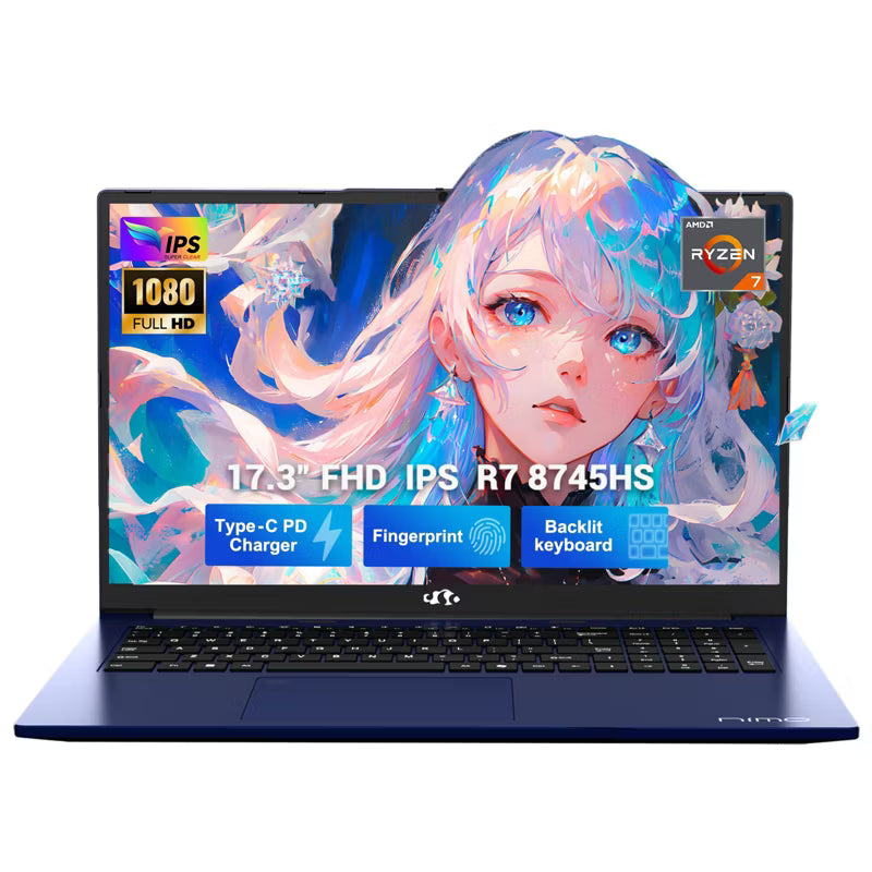 NIMO 17.3" IPS Gaming Laptop, AMD Ryzen 7 8745HS 8-Core 16GB RAM 1TB SSD 4.9GHz Radeon 780M, WiFi 6E USB4 Backlit Keyboard Win 11 Blue