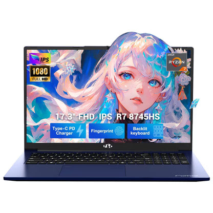 NIMO 17.3" IPS Gaming Laptop, AMD Ryzen 7 8745HS 8-Core 16GB RAM 1TB SSD 4.9GHz Radeon 780M, WiFi 6E USB4 Backlit Keyboard Win 11 Blue