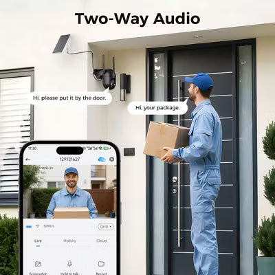 Security Camera，Solar Camera Outdoor 360° Full Coverage,Auto Person Tracking,2K Clarity&Full-Color Night Vision,Two-Way Talk,2.4GHz WiFi only