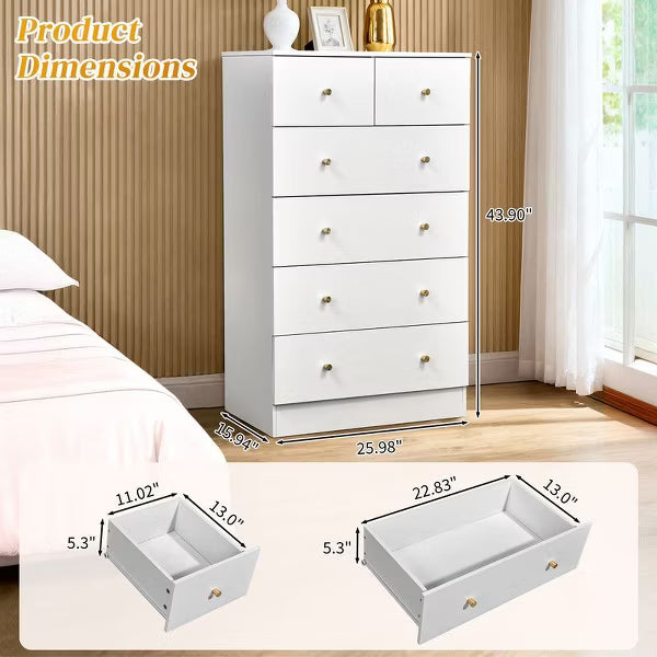 Karl Home 6-Drawer Large Dresser for Bedroom and Chest of Drawers with Sturdy Construction Wood Storage Organizer for Closet In white