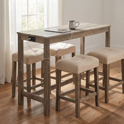 4-Piece Counter Height Bar Table Set with Power Outlet, 3 Padded Stools, College Dorm Room & First Apartment Essentials, Small Space Dining Set