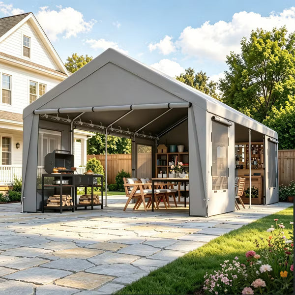 EROMMY 12x24FT Carport, Heavy Duty Carport Canopy, Portable Garage, Metal Carport with PE Fabric Cover, Windproof Steel Frame, Removable Sidewalls