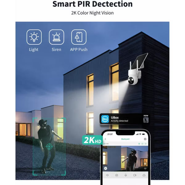 4G Solar Security Camera Outdoor, No WiFi Needed, 2K HD Color Night Vision, 360° Pan-Tilt, Built-in SIM Card,2-Way Talk for Yard & Farm