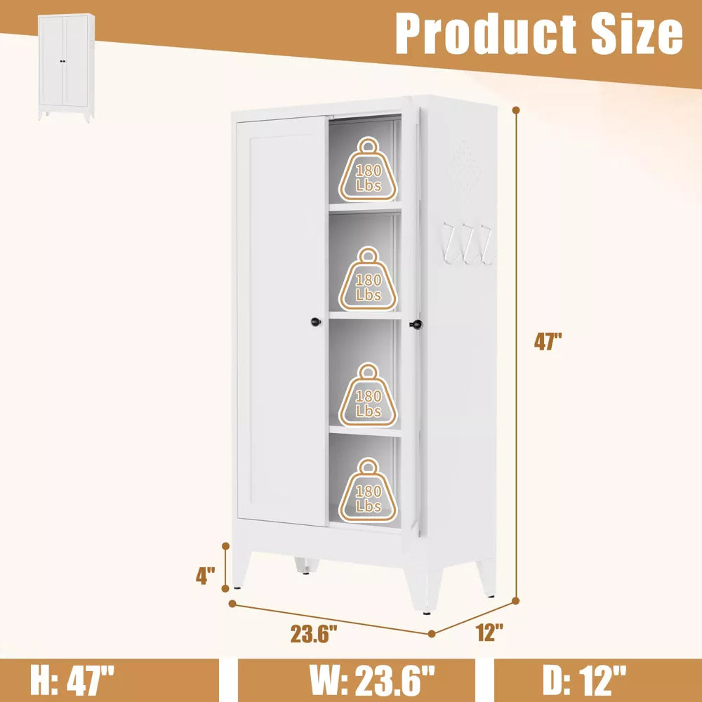 VIYET 47" Metal Pantry Cabinet with Adjustable Shelves, Freestanding Kitchen Storage Cabinet with Doors for Pantry
